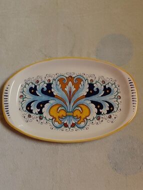 Nova Deruta Hand Painted Porcelain Oval Platter, 11 1/2" X 7", Made In Italy